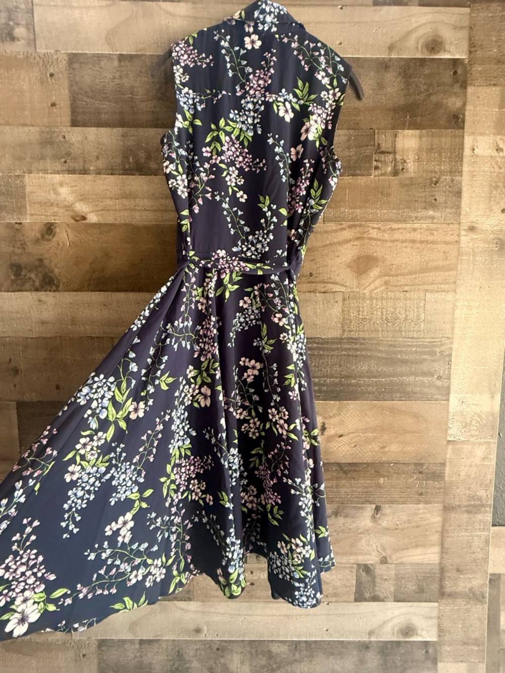 Nanette lepore beautiful Sleeveless Navy Floral Tie-Waist Dress size 6 - Picture 6 of 8